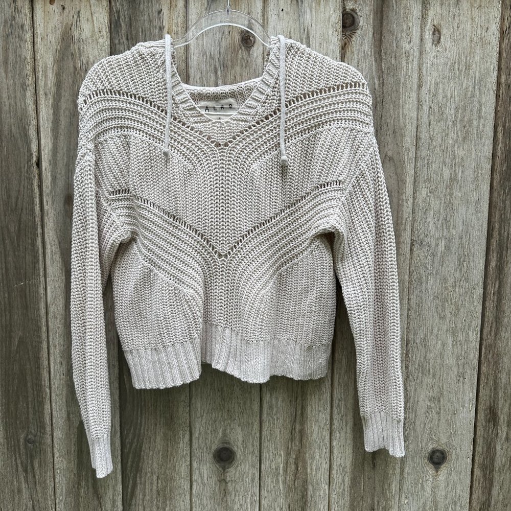 AERO Aeropostale Cropped Knit Crochet Long Sleeve Hoodie Medium - Picture 3 of 5